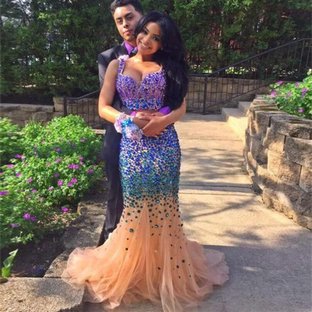 Женское вечернее платье русалка роскошное длинное из 2 предметов с кристаллами