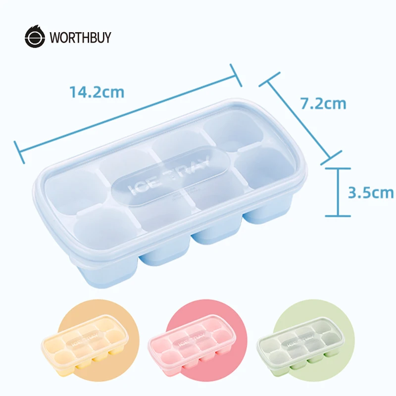 

WORTHBUY 8 Grids Ice Cube Mold With Dustproof Lid Silicone Ice Cube Tray Maker For Kids Ice Ball Shape Forms Kitchen Accessories