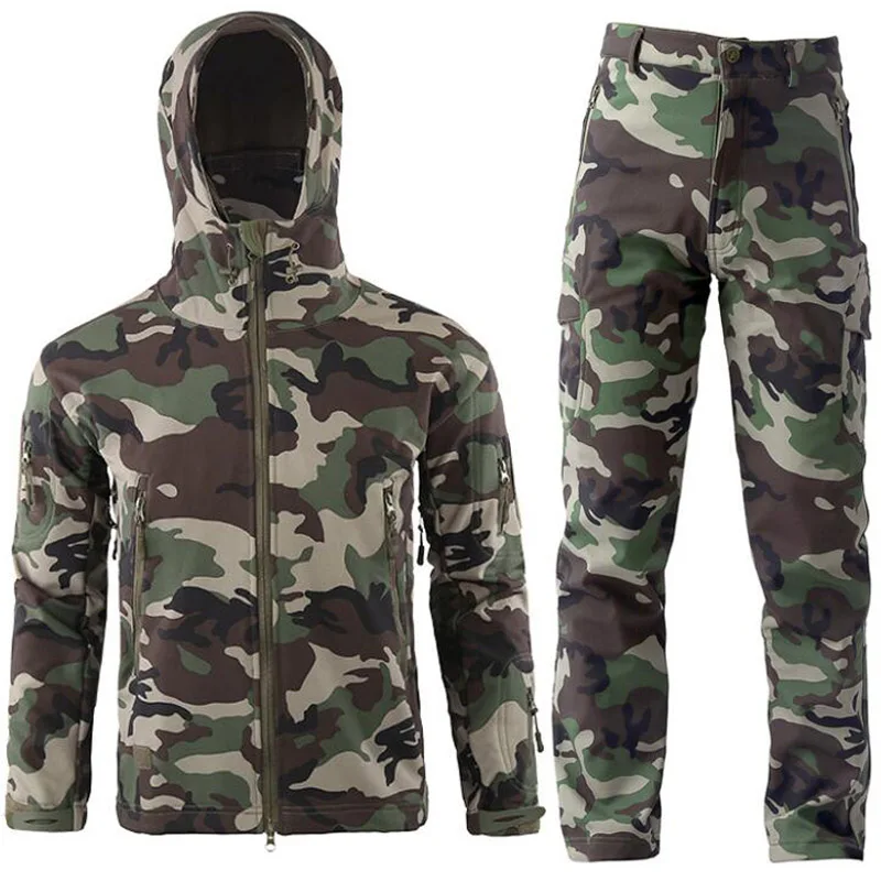 

TAD Gear Tactical Softshell Camouflage Jacket Set Men Army Windbreaker Waterproof Hunting Clothes Camo Military Jacket andPants