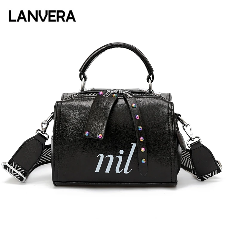 LANVERA фирменная Женская однотонная сумки в заклепках Сумка-Бостон на молнии с