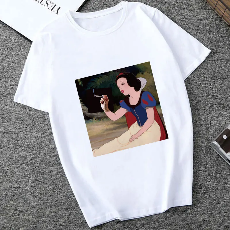 Summer Thin Section Fashion T Shirt Women Tattoo Princess Funny Humor Aesthetic Female T-shirt Leisure Round Neck Tshirt | Женская