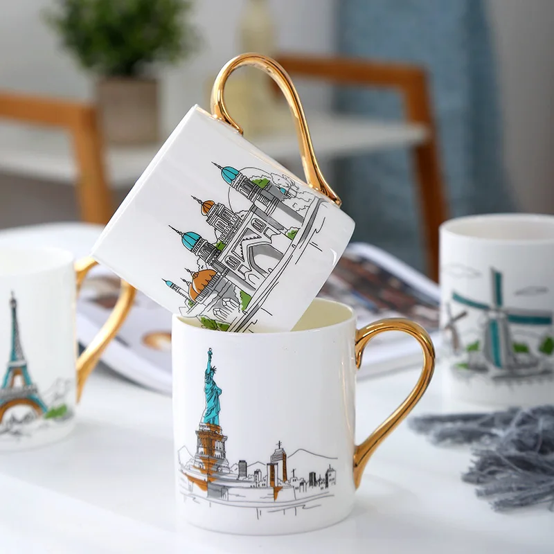

Европейская британская керамическая кружка, кофейные чашки, креативные парные городские и скандинавские Роскошные чашки для воды, кафе, ча...