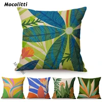 abstract leaves pattern cushion cover colorful tropical plants pastel art decoration sofa throw pillow case cotton linen cojines