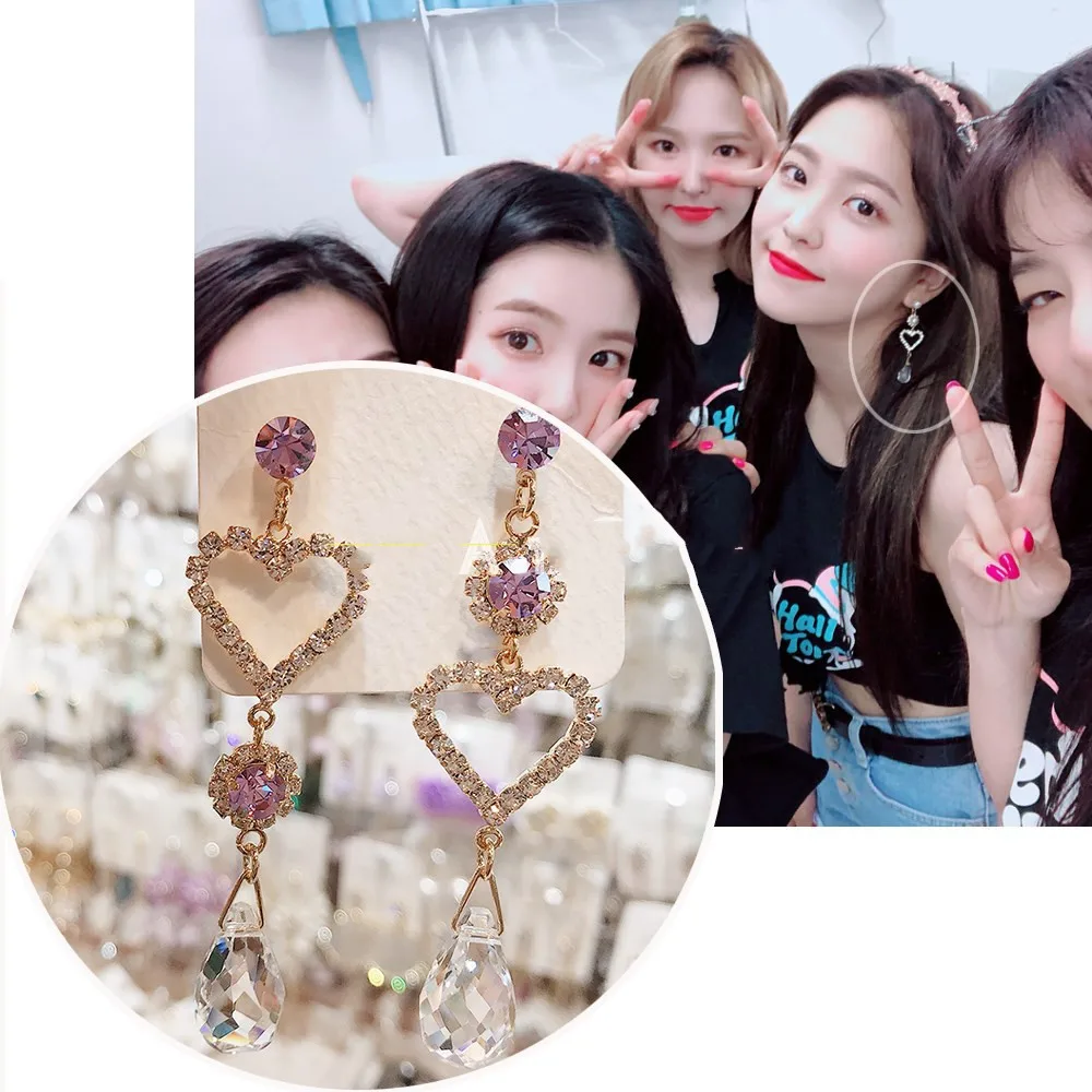 SexeMara 2019 Korean New Fashion Earrings Transparent Crystal Beads Love Heart Asymmetry For Women Rhinestone Brincos | Украшения и