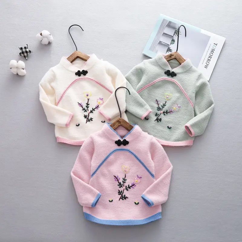 2019 г. Китайский осенний свитер для маленьких девочек вязаный одежда детей топ от 4