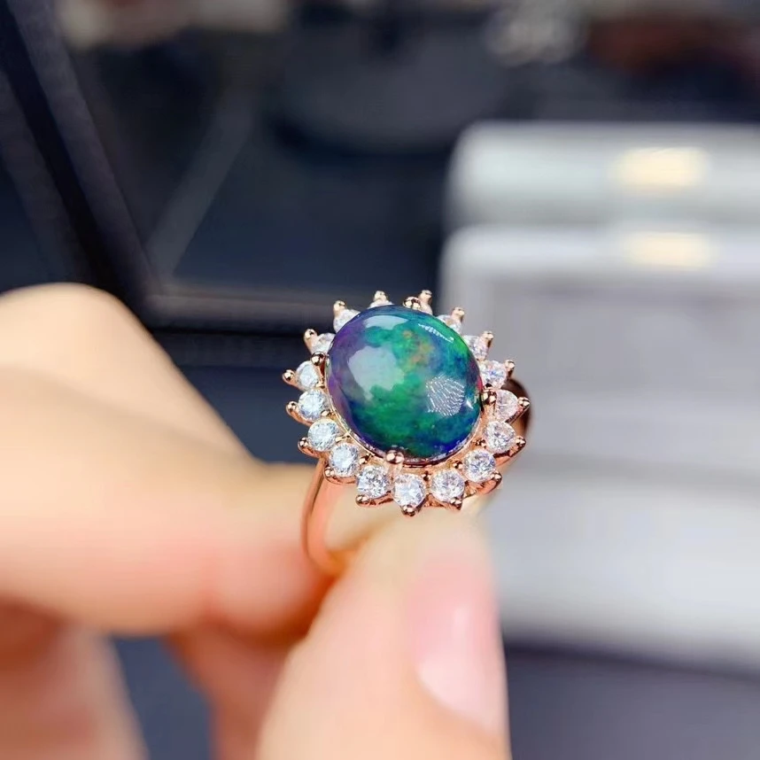 

MeiBaPJ Natural Black Opal Gemstone Fashion Rings for Women Real 925 Sterling Silver Charm Fine Wedding Jewelry
