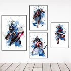 Акварельный постер супергероев Капитана Америка, Картина на холсте комиксов Marvel, Мстители, Настенная картина, украшение для детской комнаты