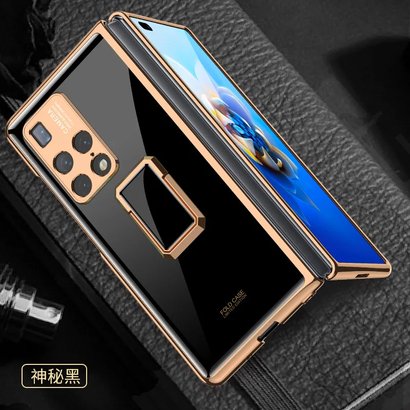 

For Huawei Mate X2 5G Case Luxury Plating Glass Full Protection With Ring Holder Cover For Huawei Mate X2 Mobile Phone Case