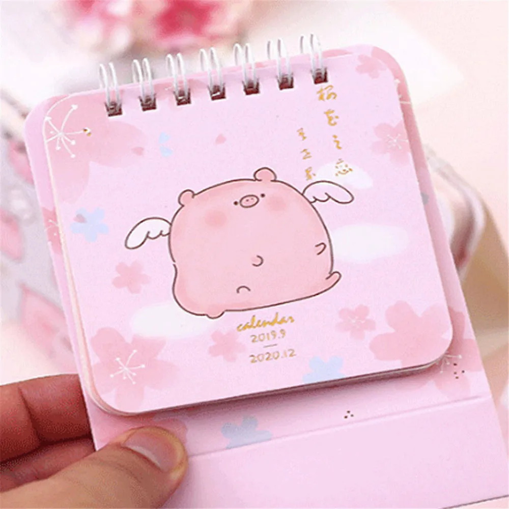 Милые свинки и вишни с катушкой календарь Kawaii Мини портативные настольные календари ежедневник расписание,09-,12
