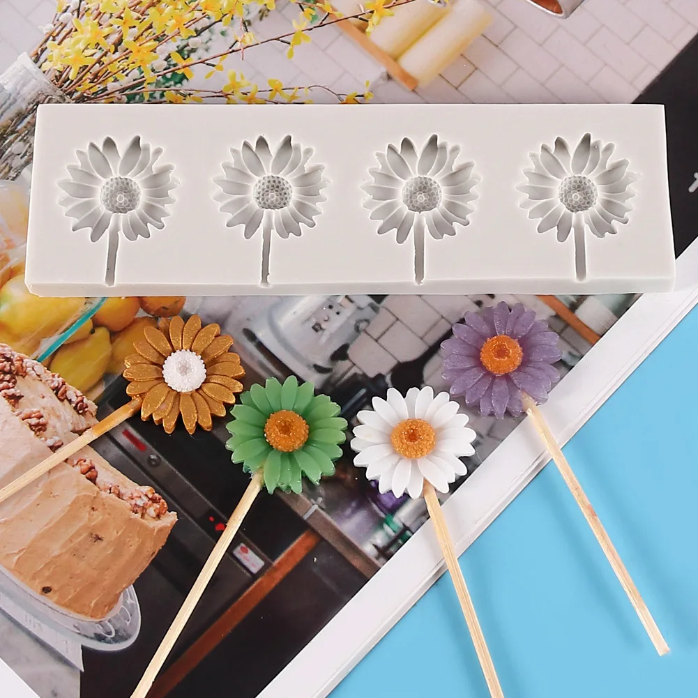 

4 in 1 Wild Chrysanthemum Flower Shape Silicone Fondant Mold Wax Baking Resin Mould Chocolate Candy Flower Cake Decoration Tool
