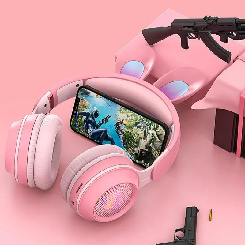 

Wireless Bluetooth Headphones Rabbit Ear Luminous Earphone 5.0 Foldable Headset With Noise-reducing Microphone Gaming Headset