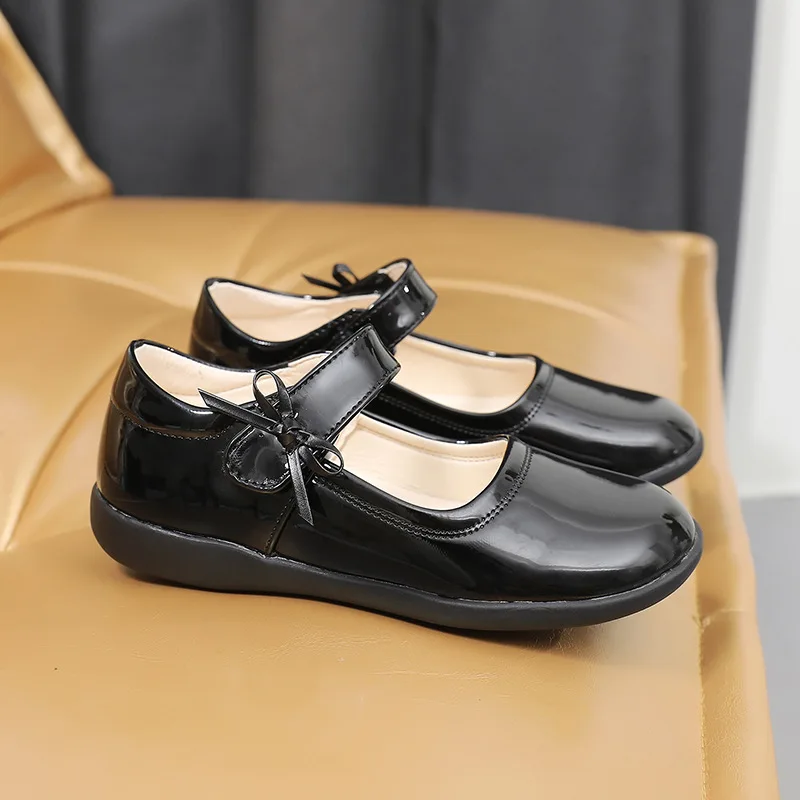 

New Spring/Autumn Children Leather Shoes Girls Princess Black Dress School Student Baby Toddler Breathable Flats Kids 033