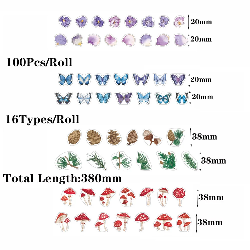 

100 pcs/lot Mushroom butterfly Decorative Adhesive Tape Masking Washi Tape Diy Scrapbooking Sticker Label Japanese Stationery