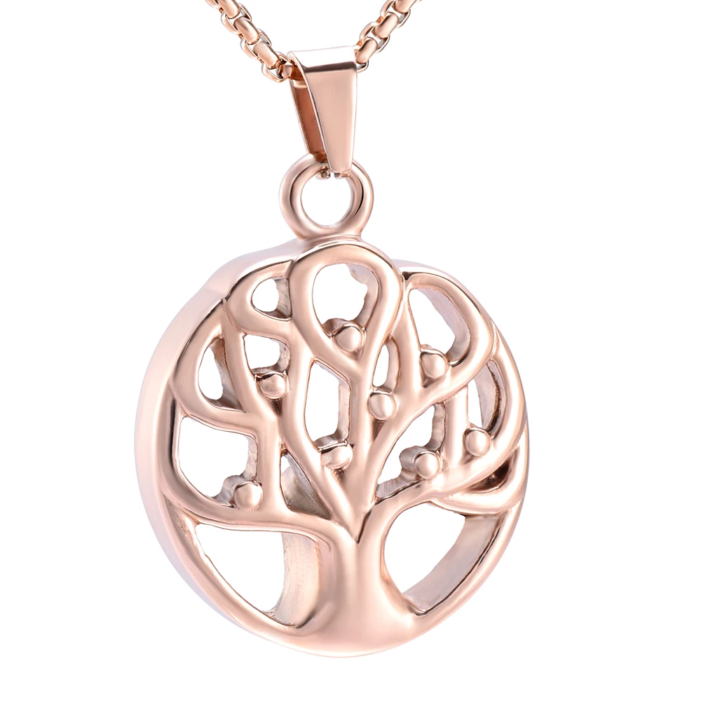Rose Gold LL017 Древо жизни кремационное ожерелье для человека/питомца из нержавеющей стали Keepsake ювелирные изделия держать памятный кулон для праха кулон с воронкой - Окраска металла: Rose Gold