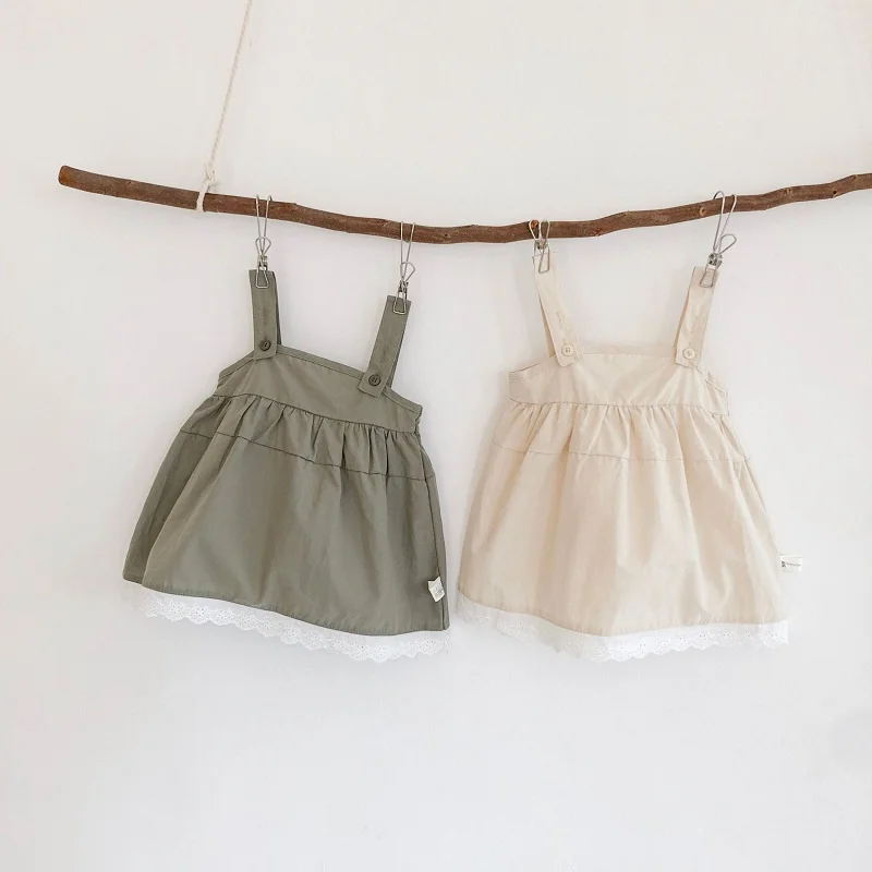 

Fashion Summer Infant Clothes Girls Cute Solid Color Skirt Newborn Baby Outfits Cotton Princess Lace Strap Short Skirts Costume