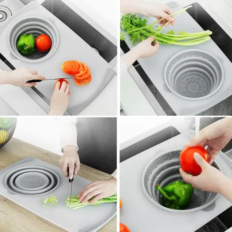 Многофункциональная кухонная разделочная доска 2в1 складные сливные корзины