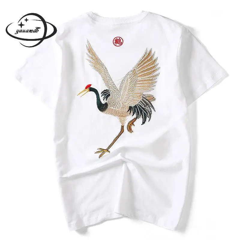 

Футболка мужская летняя с круглым вырезом и вышивкой, из натурального хлопка