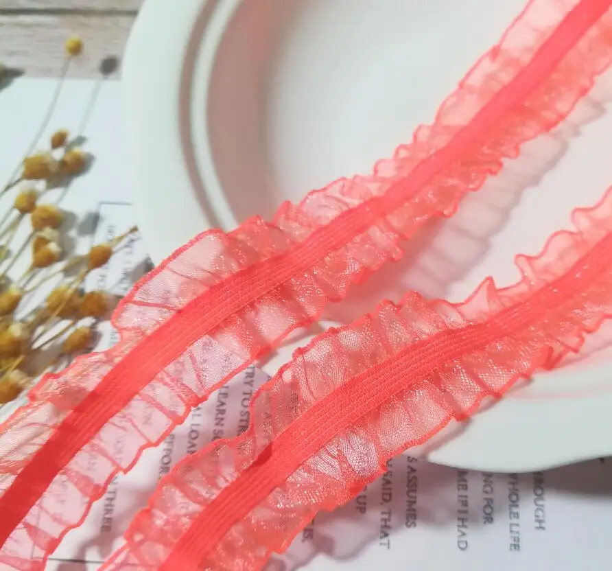 1 ярд новая кружевная ткань оранжевая эластичная лента 2 5 см желтое Тюлевое