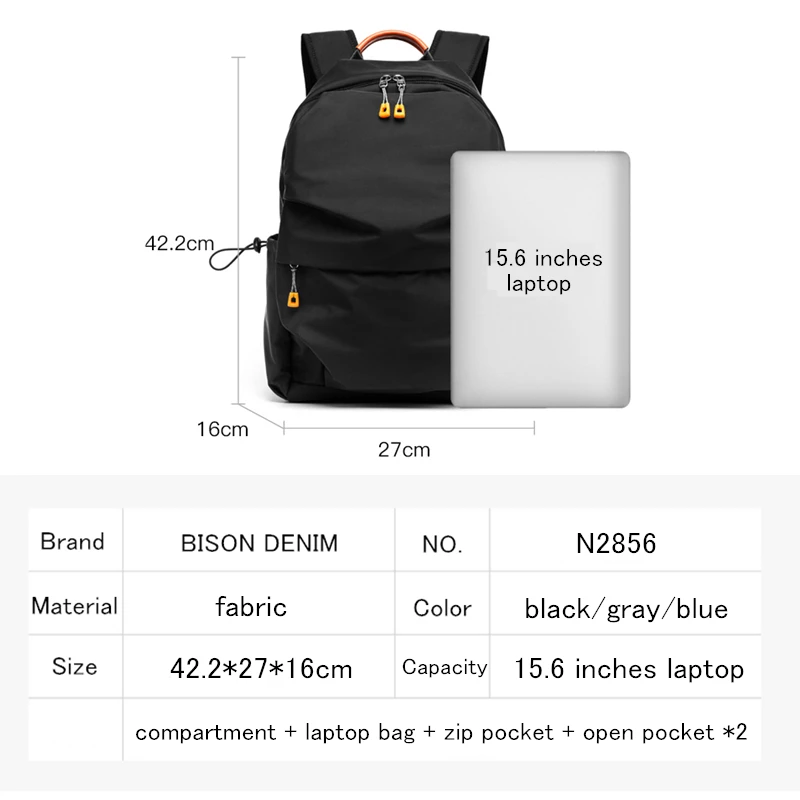 BISON DENIM модный рюкзак унисекс 15 дюймов сумка для ноутбука Водонепроницаемый рюкзак супер светильник для офиса мужской рюкзак N2856
