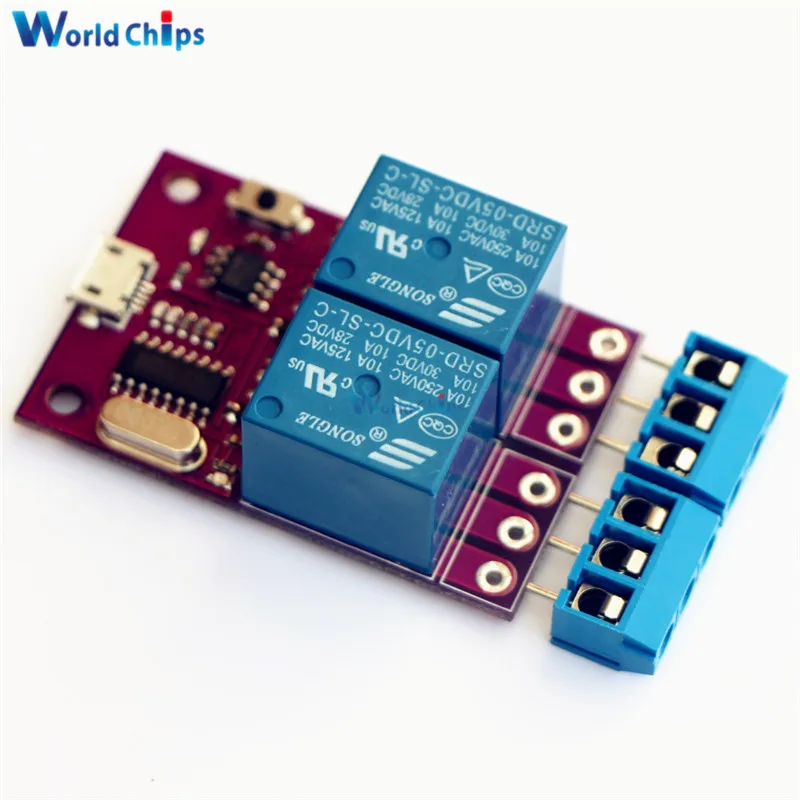 2-канальный 5 в модуль реле задержки CH340 CH340G Micro USB для TTL Интеллектуальный