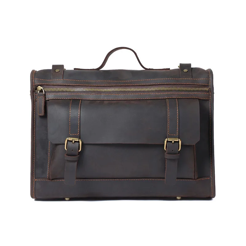 Retro men's genuine leather briefcase natural cowhide messenger bag daily simple large-capacity shoulder bag computer bag