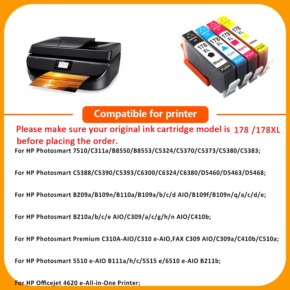 178XL (CB321HE CB323HE CB324HE CB325HE) совместим с HP 178 для XL Photosmart 5510 5515 6510 7510 B109a B109n B110a |