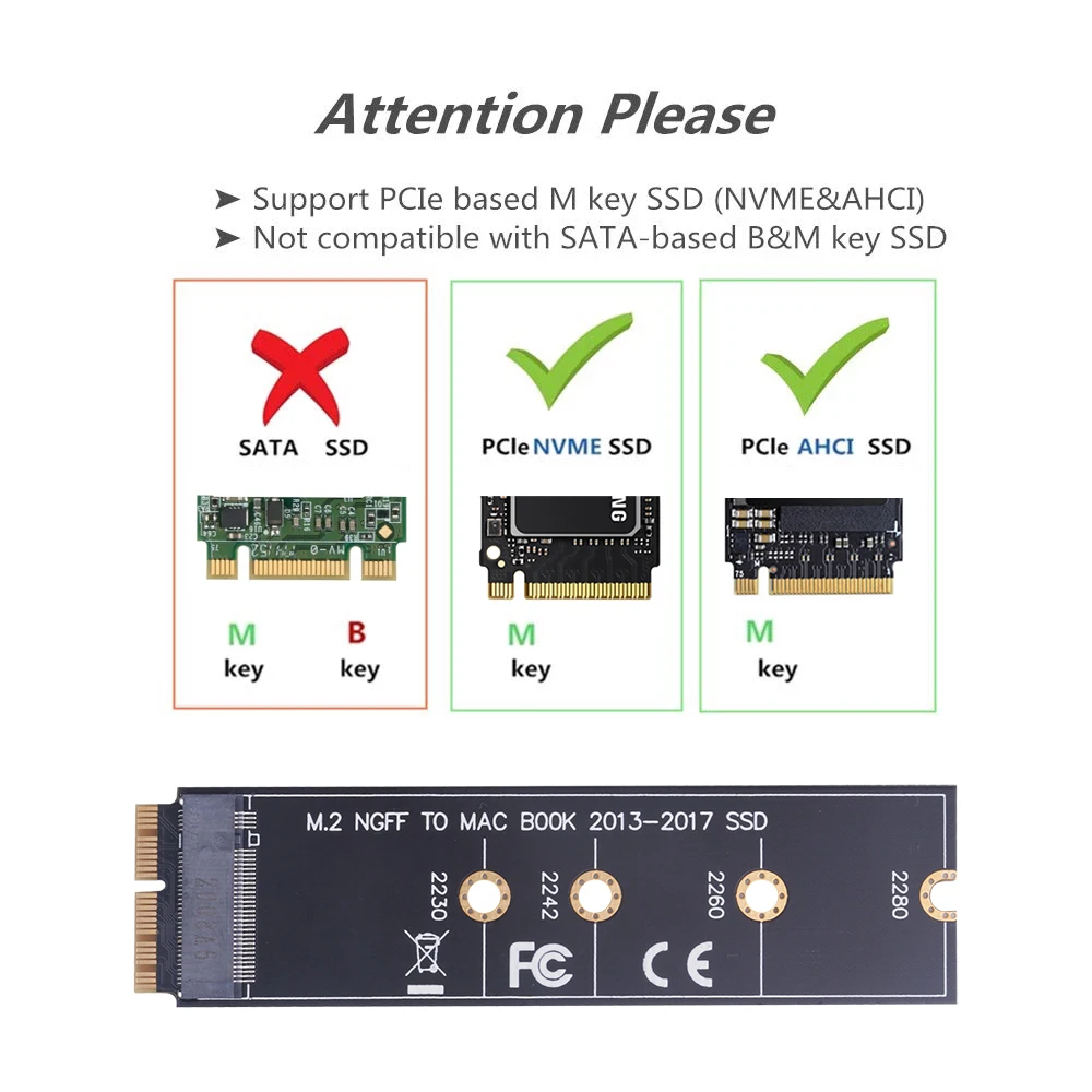 Карта адаптера M.2 NVME SSD для MacBook Air Pro Retina 2013-2017 обновленный комплект NVME/AHCI A1465 A1466 A1398
