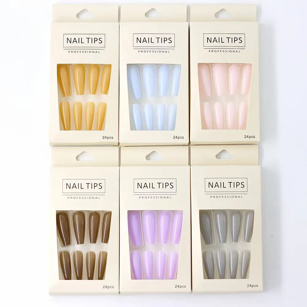 24Pcs/Box Detachable T-Shape Long Ballet Nails Tips 12 Kinds of Size Nails Jelly Color False Nails Japan and South Korea Trend%8