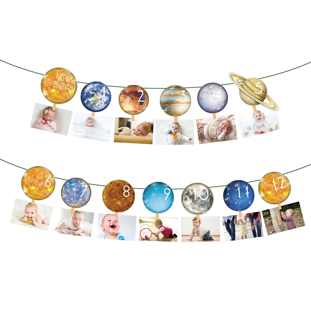 

BA198 Planet Star Sky Happy Birthday Theme Party Paper Banner for Baby Shower Party One-Year-Old Bunting Flag