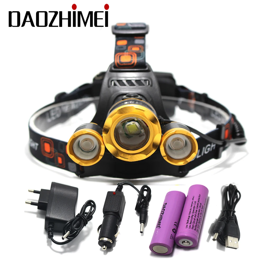 Новинка 2018 налобный фонарь 8000 Люмен 3XT6 + 2 * R5 4 режима светодиодный батареи 2X18650