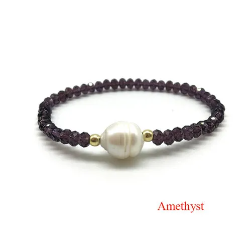 Amethyst Эластичные браслеты ручной работы с пресноводным жемчугом для женщин, ювелирные изделия в стиле бохо, растягивающиеся браслеты, ювелирные изделия из настоящего жемчуга, подарок для женщин - Окраска металла: Amethyst