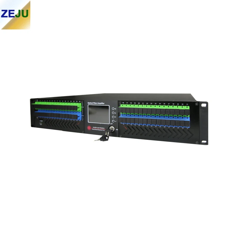 High Power 32 PON EDFA FTTH SC/APC UPC 2U CATV Network 32 Ports 23dbm WDM Optical Fiber Amplifier With English Web Management
