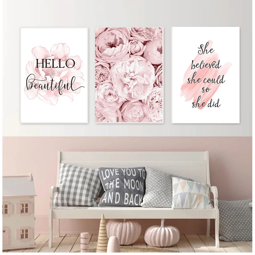 Фотография детской комнаты Декор для дома розовый цветок пиона плакат в