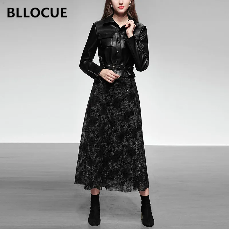 Женский костюм в Корейском стиле BLLOCUE Повседневный свитер с круглым вырезом и