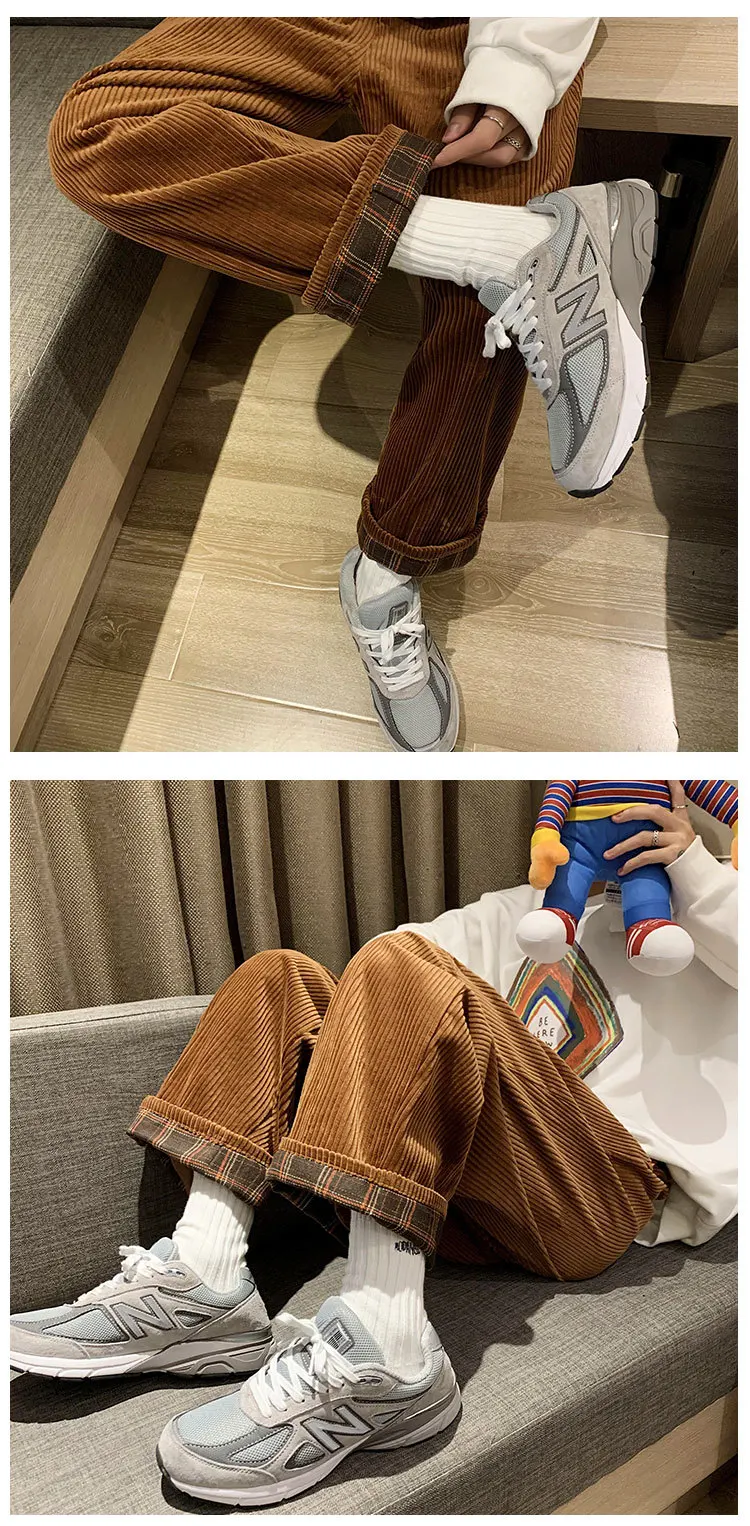 

Loose Men's Corduroy Pants Stright Thick Warm Autumn Winter Casual Hot Sale Quality Solid Color Preppy Style Male Trousers