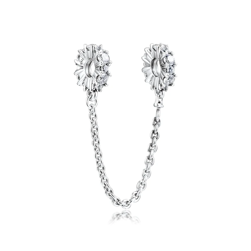Genuine 925 Sterling Silver Clear Sparkling Safety Chain Charms Fits Pandora Bracelet Beads for Women DIY Jewelry Making | Украшения и