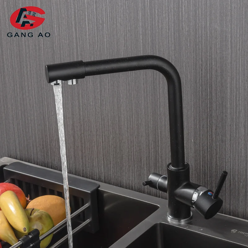 Кран с фильтрованной водой латунный смеситель двойным распылителем в черный