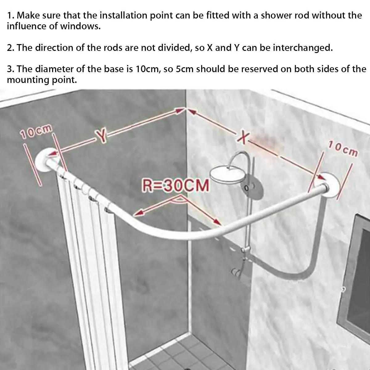 Удлиняемая изогнутая душевая занавеска 6 размеров U образная из нержавеющей