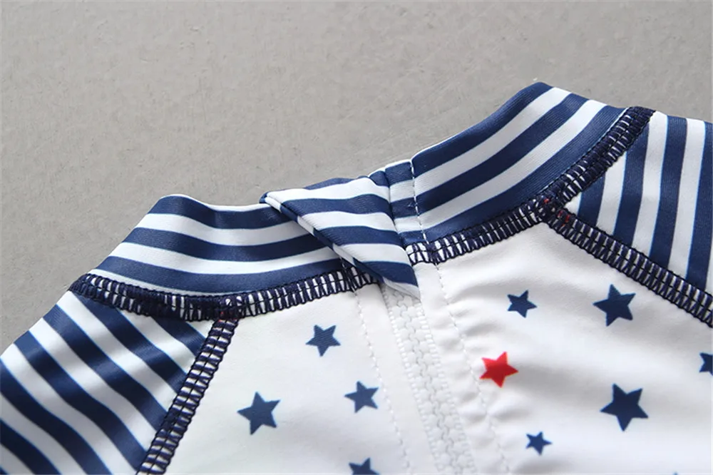 Купальник Детский слитный в полоску со звездами и коротким рукавом|Детские