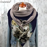wolf print winter warm scarf for women casual neck warmer shawl wraps womans scarves wolves printing pashmina stole
