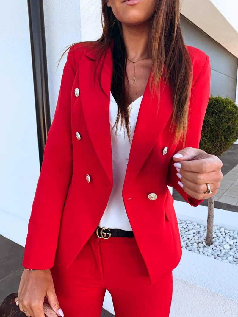 

Casual Double Breasted Women Jackets Notched Collar Spring Women Blazer Jacket Autumn Female Outerwear Elegant Ladies Coat 2020