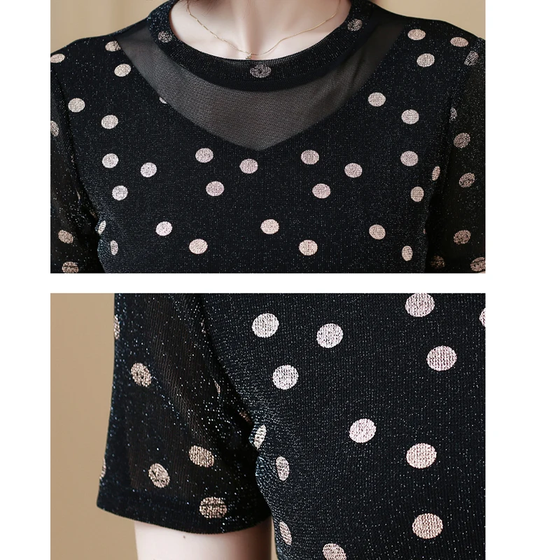 

2021 Summer New Slim Stitching Mesh Bottoming lady Tops Plus Size 4XL Short Sleeve V-neck Printing blouse blusas mujer 9157 50