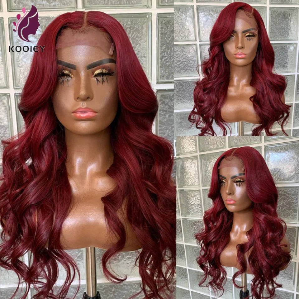 

99J Lace Front Wig Body Wave Colored Human Hair Wigs Burgundy Lace Front Wig 180 Density 4x4 Lace Closure Wig Brazilian Hair