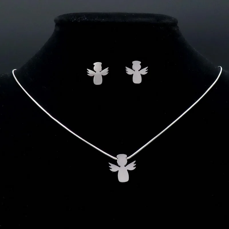 Ожерелье с подвеской из нержавеющей стали серебряная серьга набор цепочка