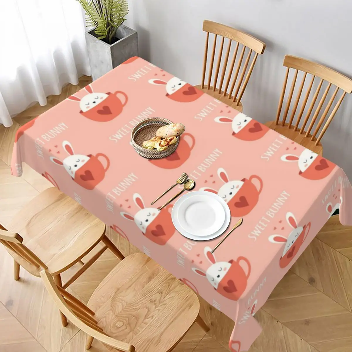 

Bunny Tablecloth Print Protection Table Cover Polyester Picnic Cheap Retro Table Cloth