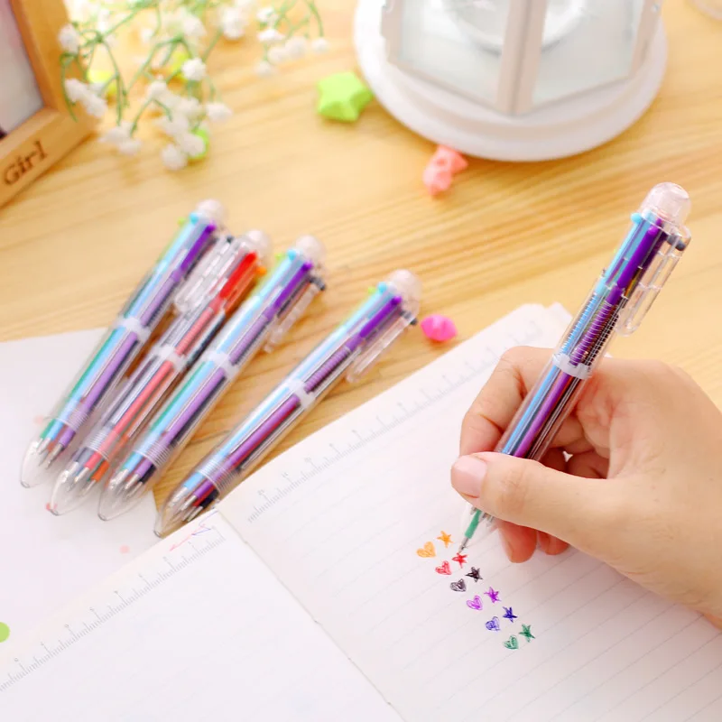 500pcs/set DHL Shipping Six In One Ball Pen Korea Creative Stationery Cute Multicolor Pen Multifunctional Office Stationery