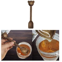 1pc bear cutlery wooden spoon tableware walnut coffee spoon cartoon japan style handmade honey jam spoon kitchen accessories