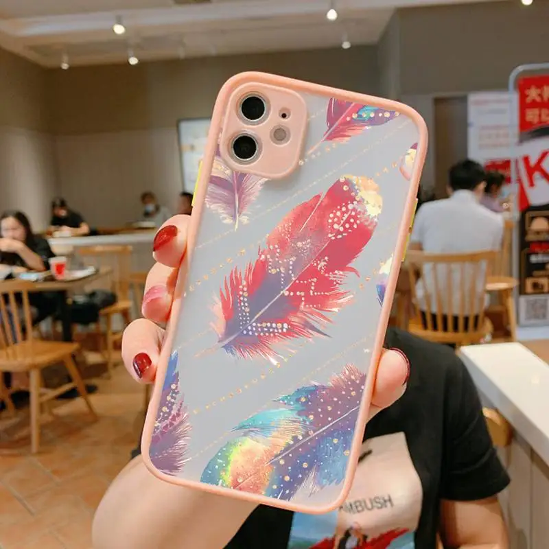 

Artistic feathers Phone Case Simple Matte Bumper Phone Case For iphone12 11 Pro Max X XS Max XR 7 8 Plus 12mini Shockproof Cover