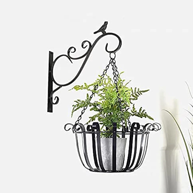 

2 Pack Hanging Plants Bracket, 11.8 Inch Rustic Iron Decorative Wall Plant Hangers Hooks for Flower Baskets Bird Feeder
