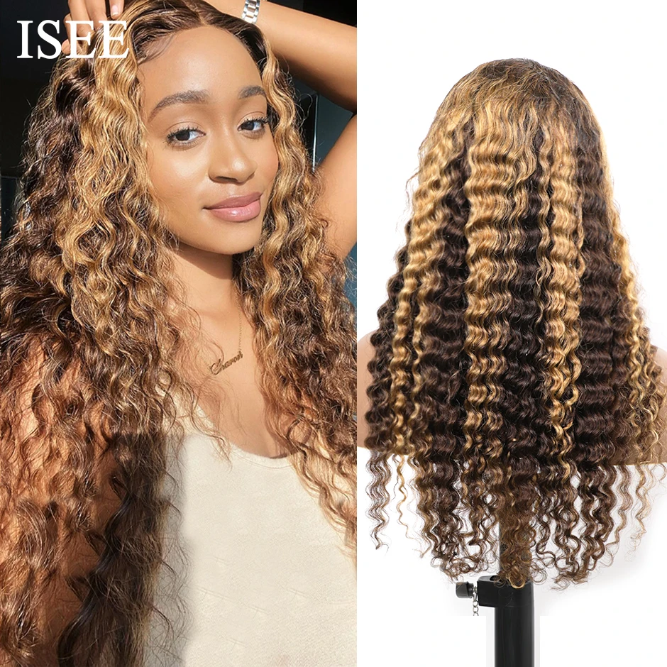 ISEE парики для волос с глубоким волнистым кружевом спереди женщин 4X4 парик 4/27